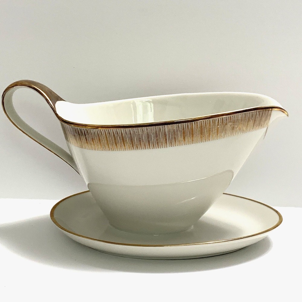Vintage Gravy Boat Winterling Marktleuthen Bavaria Gold Trim Geometric Porcelain